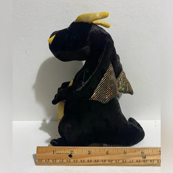 Douglas Cuddle Toys Dragon 9” Black And Gold Shiny Wings Halloween Spooky Season - Picture 3 of 10